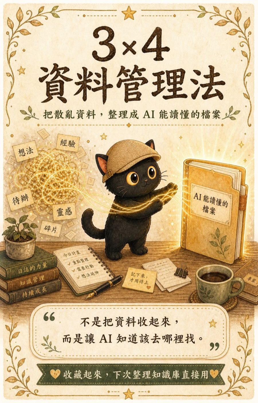 3X4 資料整理法封面：把散亂資料整理成 AI 能讀懂的檔案