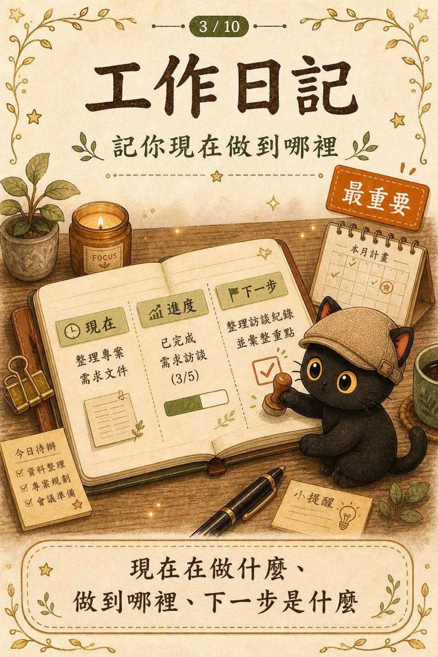 工作日記：記你現在做到哪裡，現在、進度、下一步