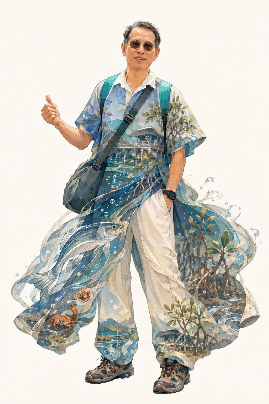第四組學員的插畫角色，衣服上有紅樹林、水筆仔與招潮蟹