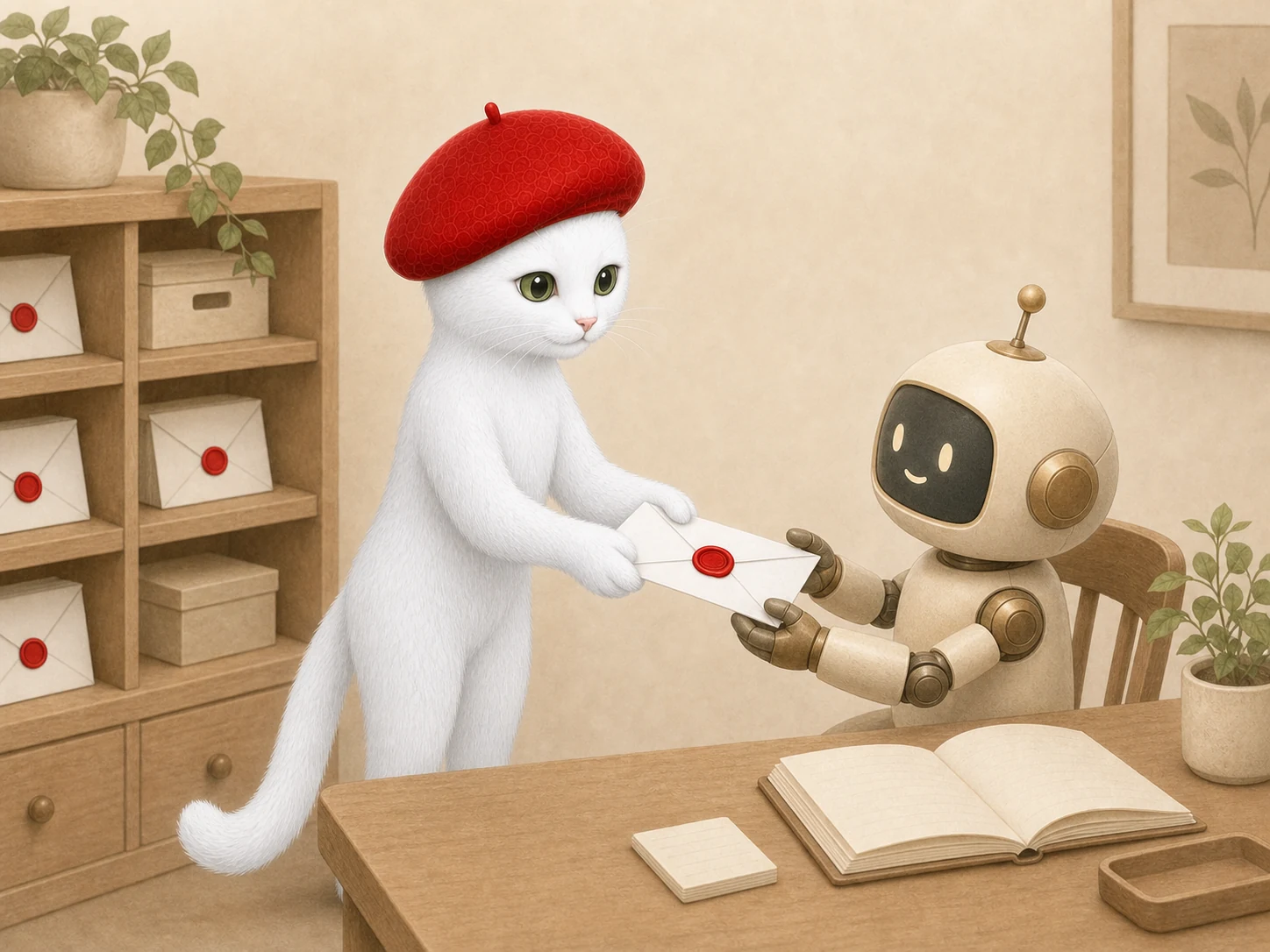 萊卡把保存 LINE 群組訊息的紅色封蠟信件交給 AI Agent
