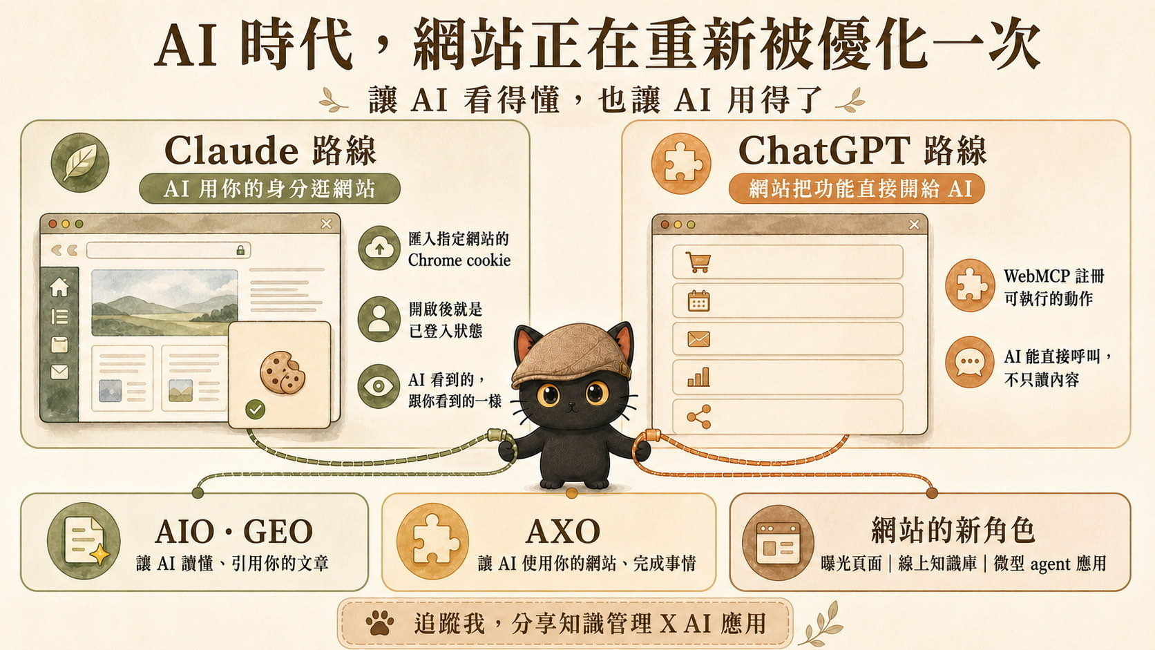 AI 時代網站同時服務人與 AI 的兩條路線總結圖