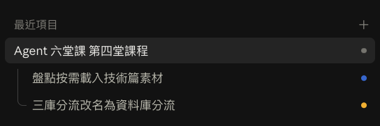 Claude Code 側欄:主對話「Agent 六堂課 第四堂課程」底下有兩個子任務