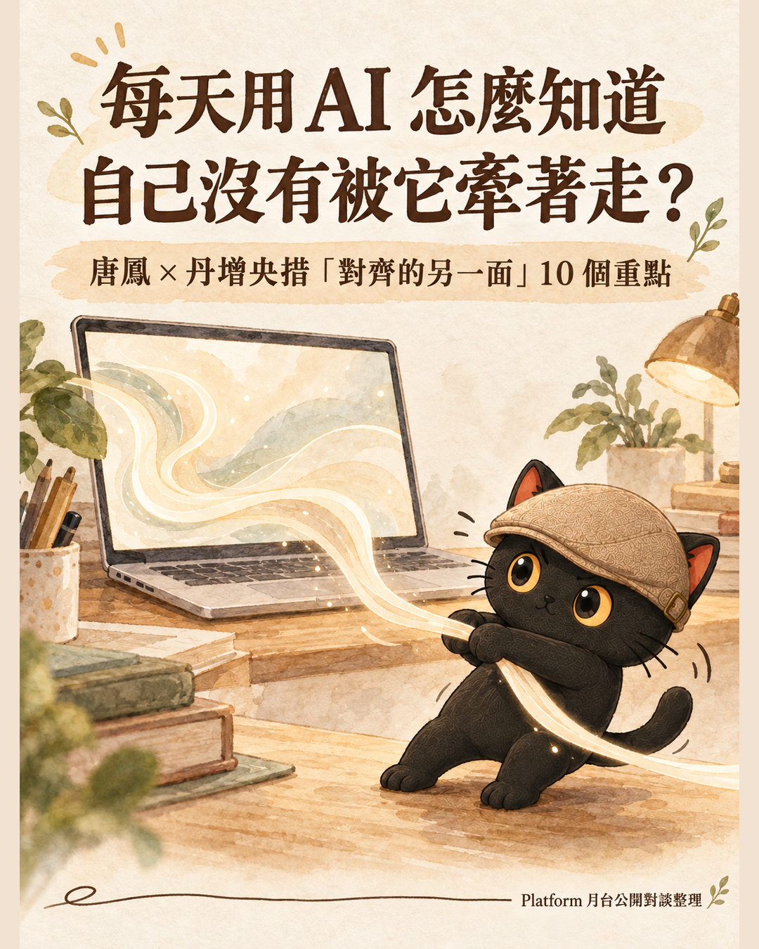 每天用 AI 怎麼知道自己沒有被它牽著走 唐鳳與丹增央措對齊的另一面 10 個重點 圖卡封面