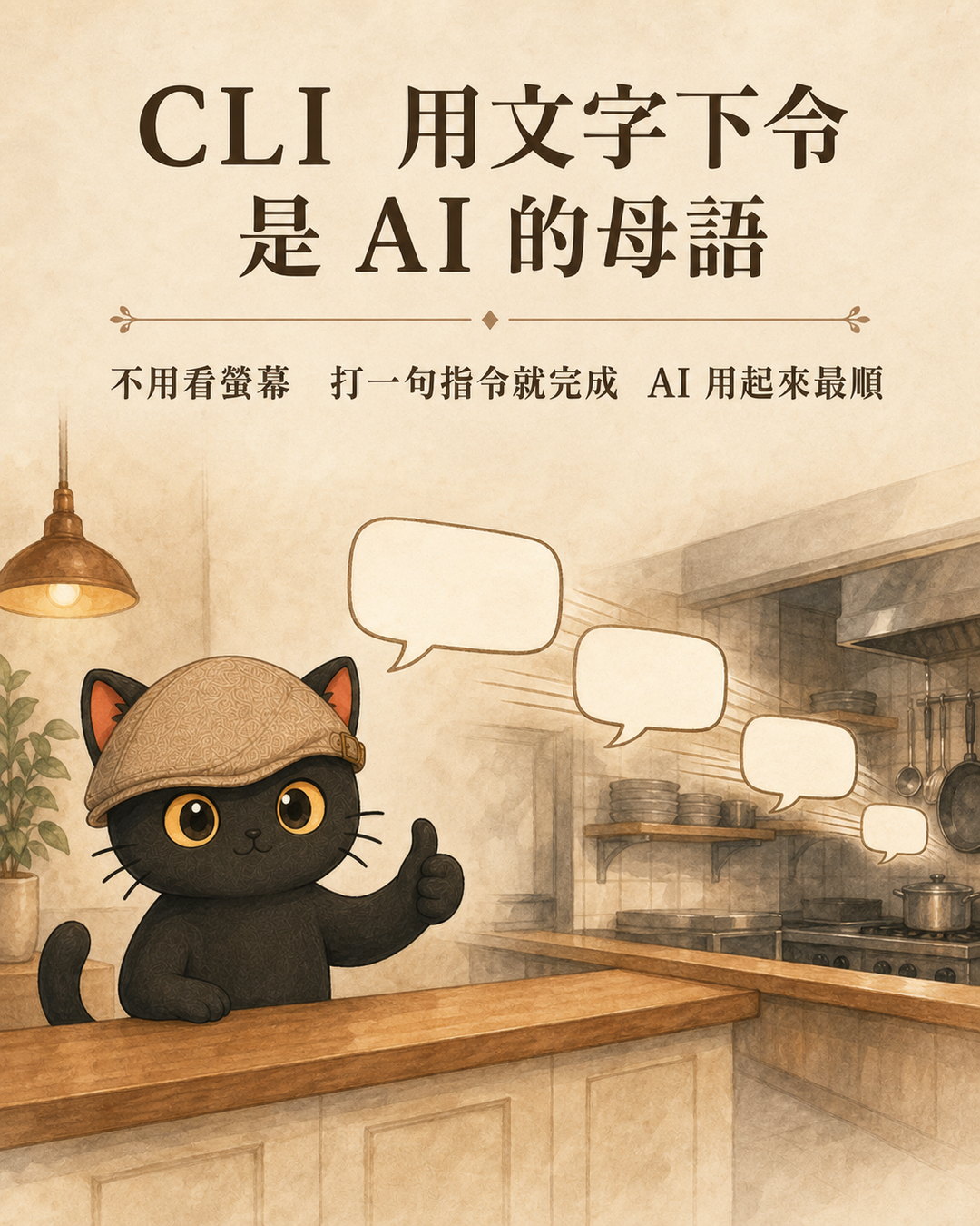 Mika lies on the counter, giving a thumbs-up, while a series of text chat boxes fly directly into the kitchen behind.
