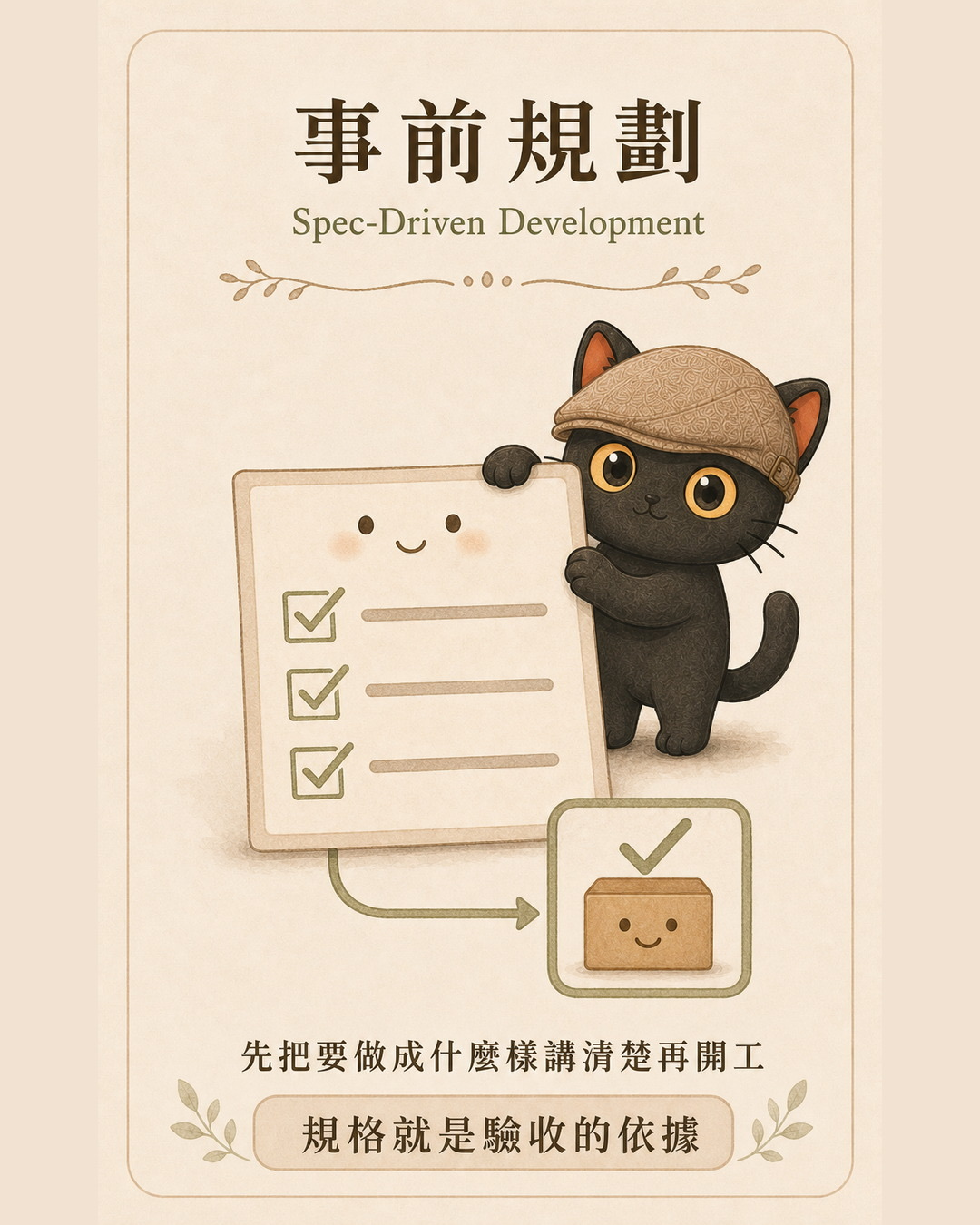 事前規劃圖卡：規格單延伸到打勾的成品框