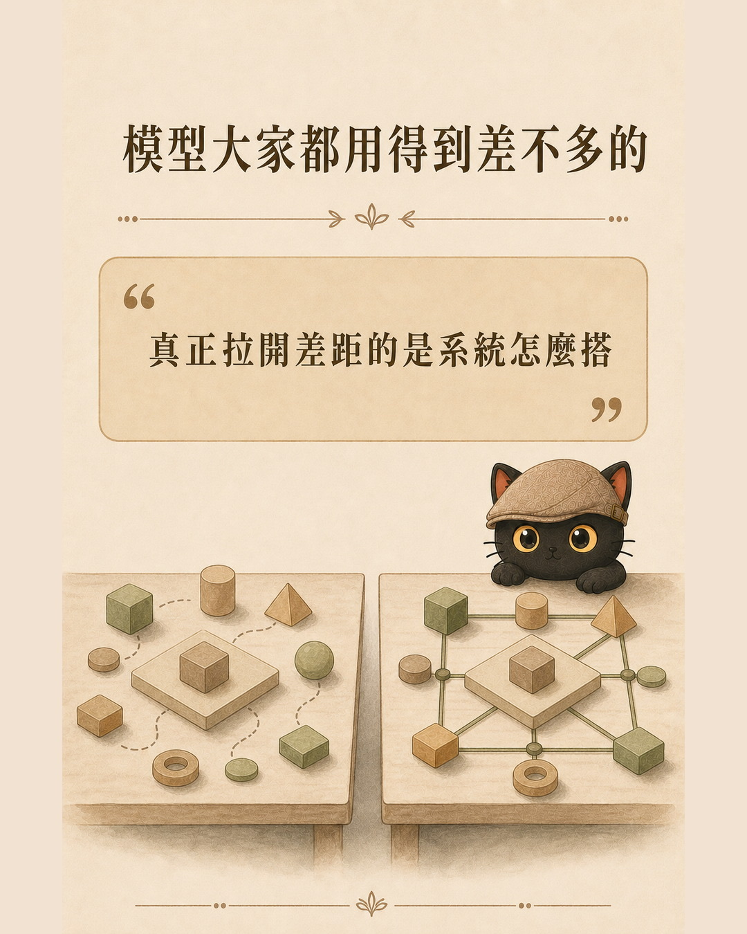 收尾圖卡：兩張桌上一樣的積木，一張零散一張連起來