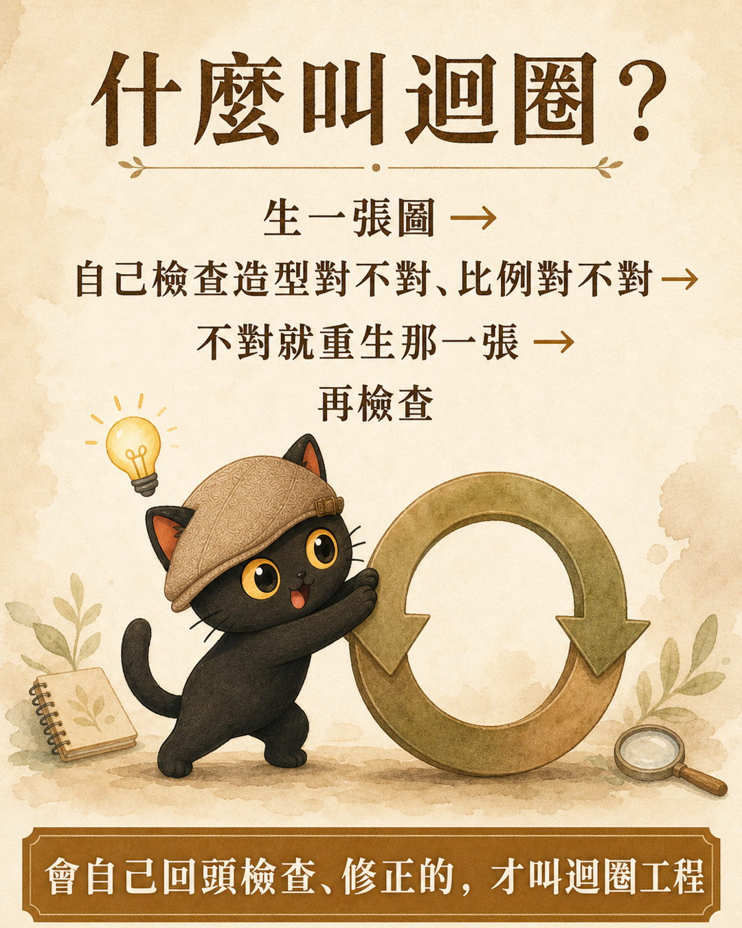 咪卡圖卡：什麼叫迴圈？生一張圖、自己檢查造型與比例、不對就重生那一張、再檢查