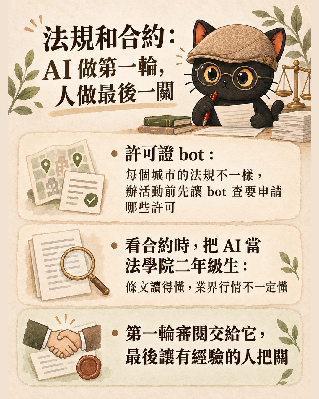法規與合約交給 AI 做第一輪的輪播卡