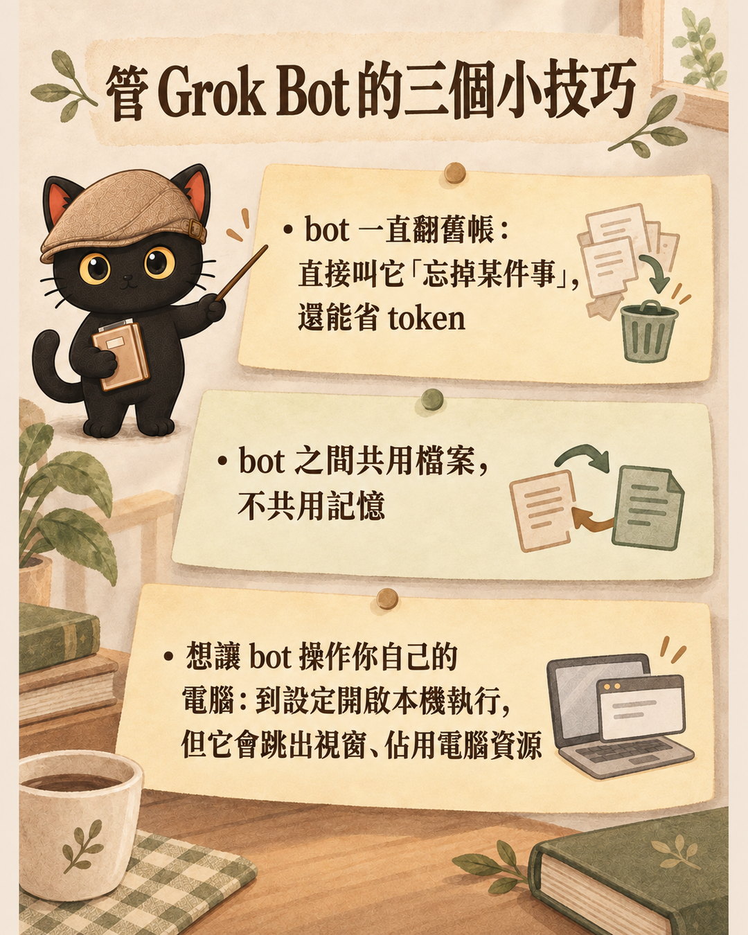 管 Grok Bot 三個小技巧的輪播卡