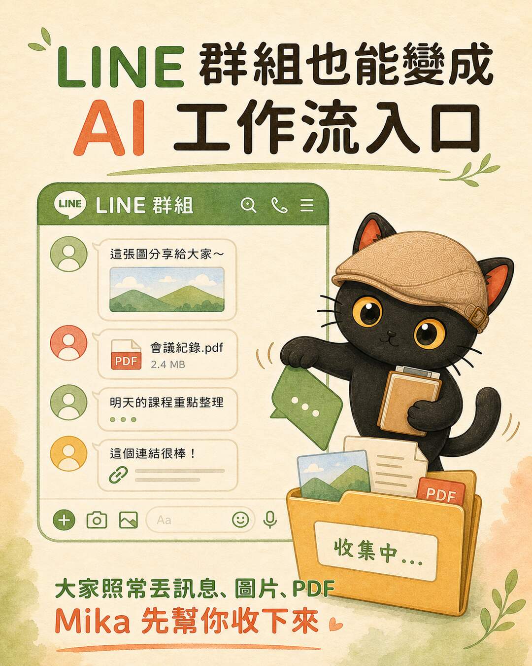 LINE groups as AI workflow entry points: summary card