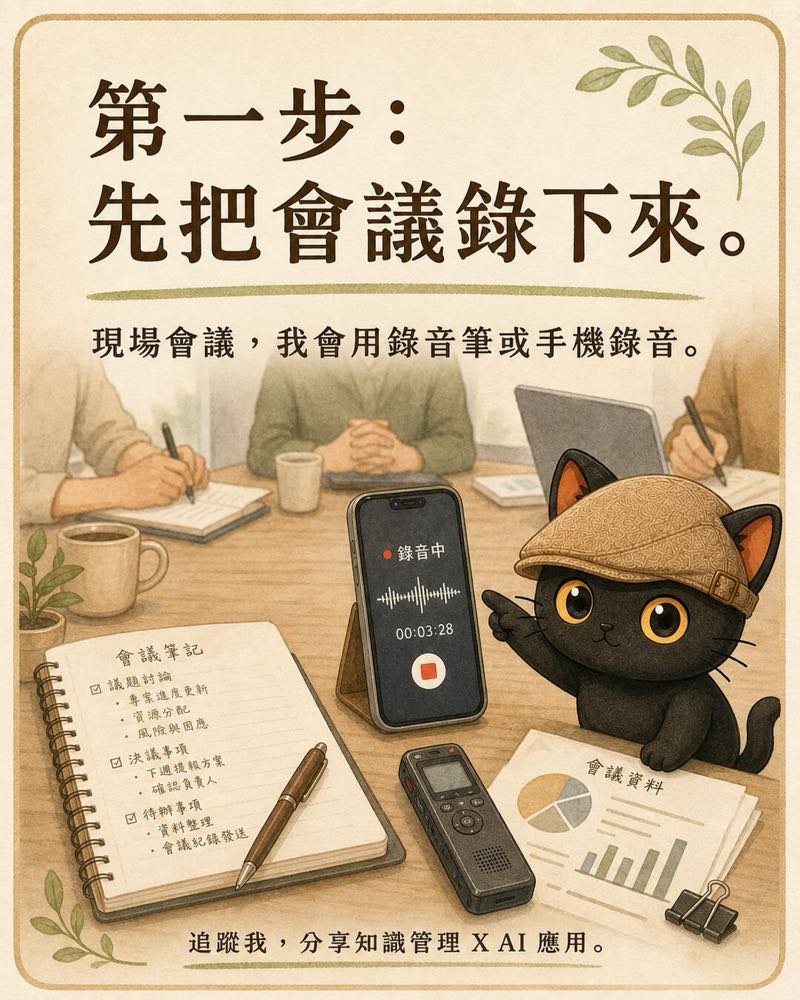現場會議使用錄音筆或手機錄音