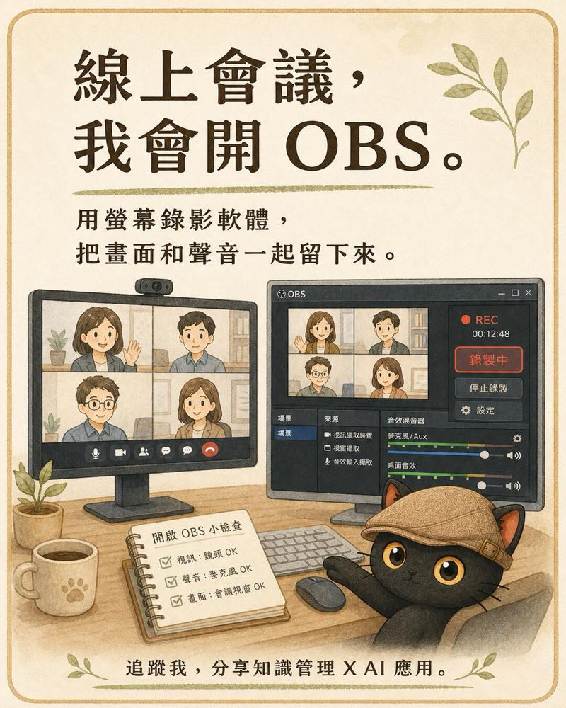 線上會議用 OBS 保留畫面與聲音