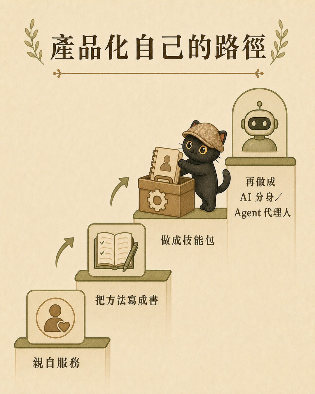 Mika's infographic: The path of productizing yourself from personally serving to skill packages and AI avatars