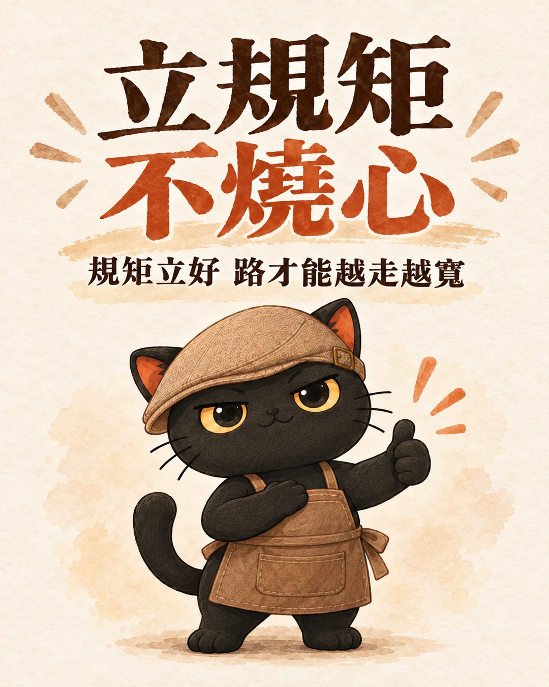 圖卡：立規矩不燒心，規矩立好 路才能越走越寬，咪卡戴偵探扁帽比讚