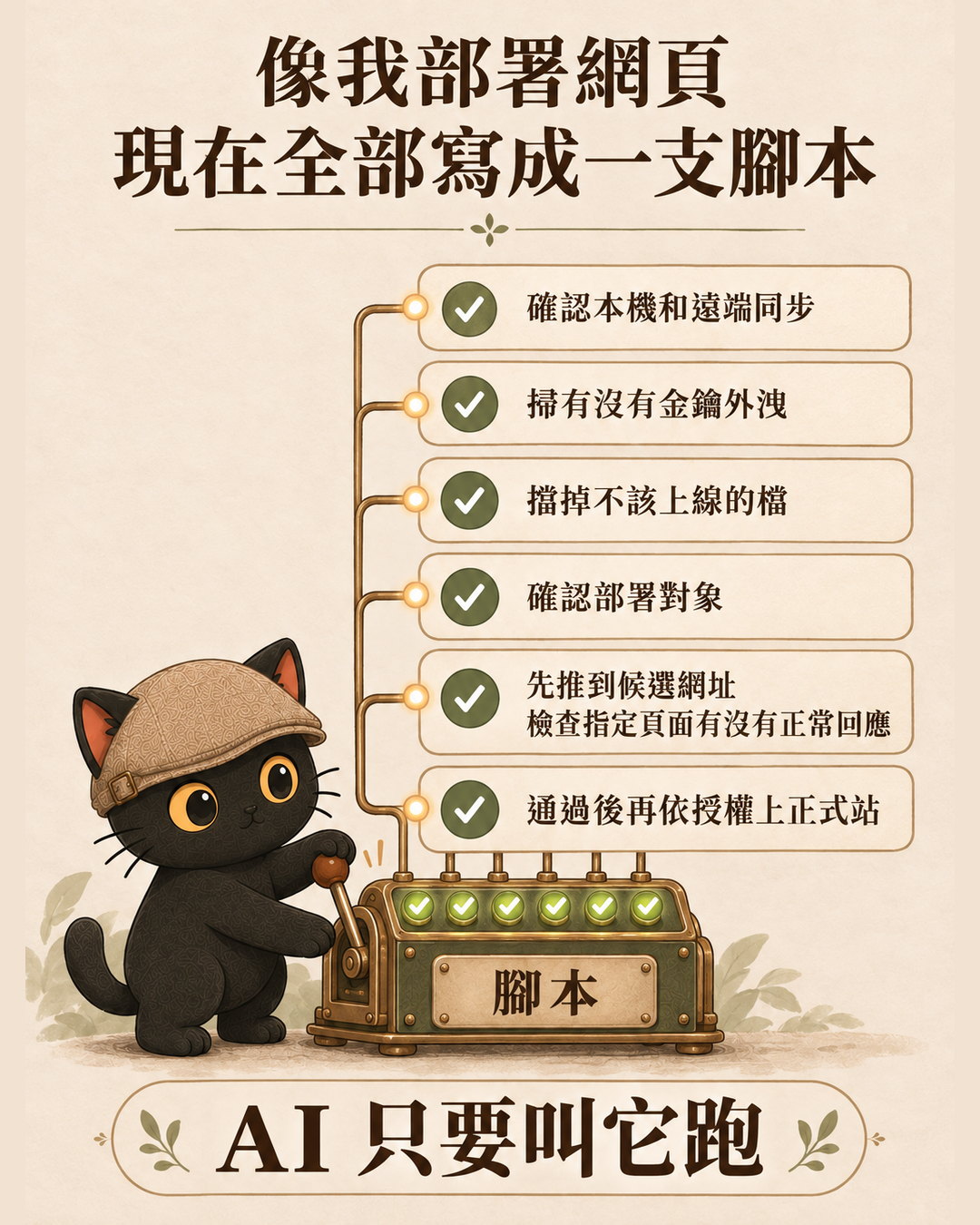 咪卡拉下腳本機器的拉桿,清單一格一格打勾