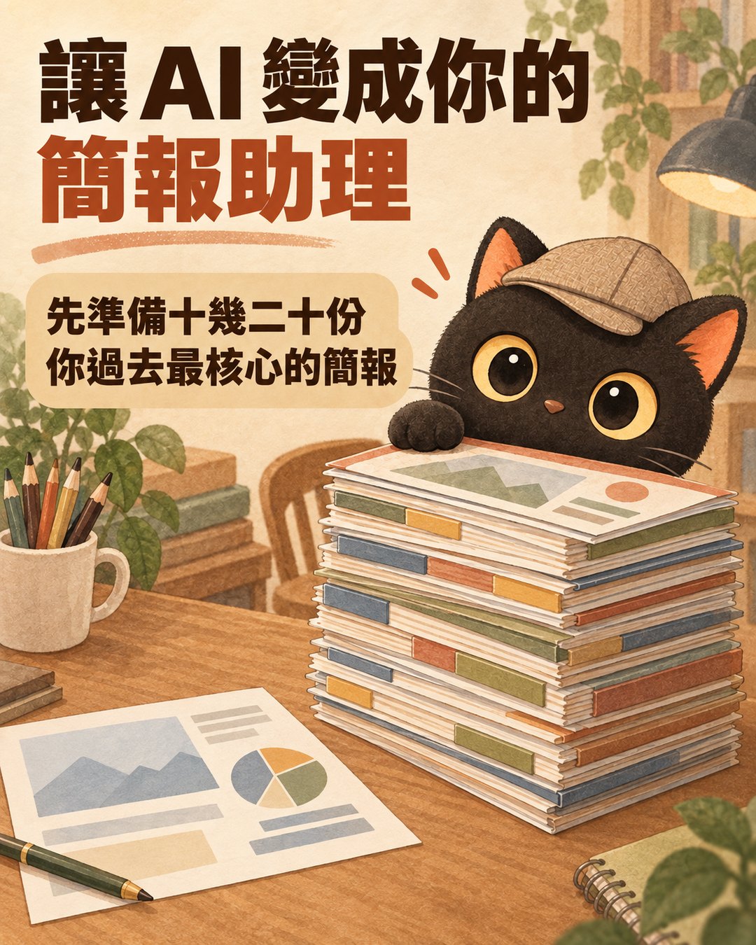 輪播卡一：讓 AI 變成你的簡報助理，先準備十幾二十份你過去最核心的簡報