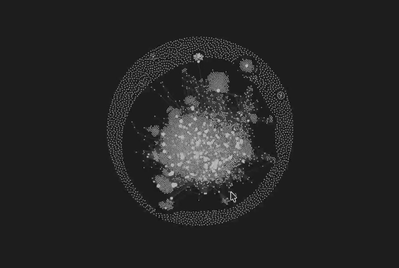 Obsidian association view, thousands of note nodes connected into a network by tags and links
